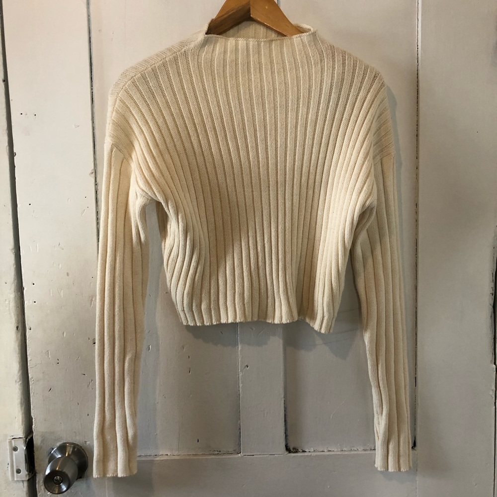 Guess Cream Cropped Ribbed Women's Sweater